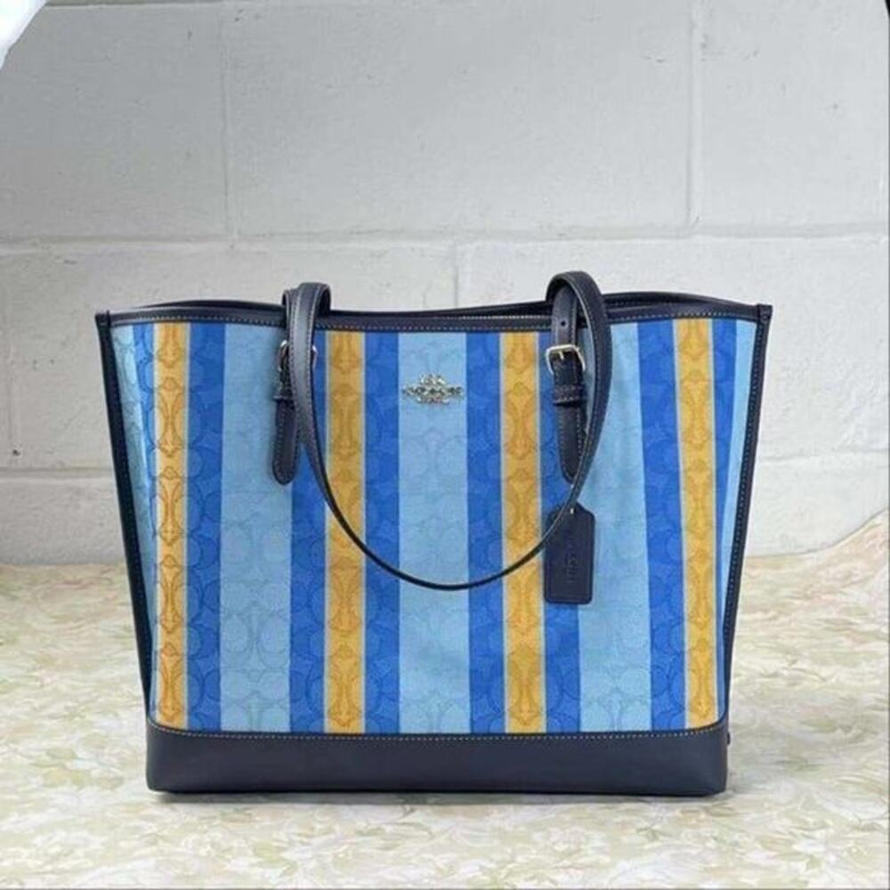 Coach C4088 Mollie Tote in signature jacquard stripes Blue